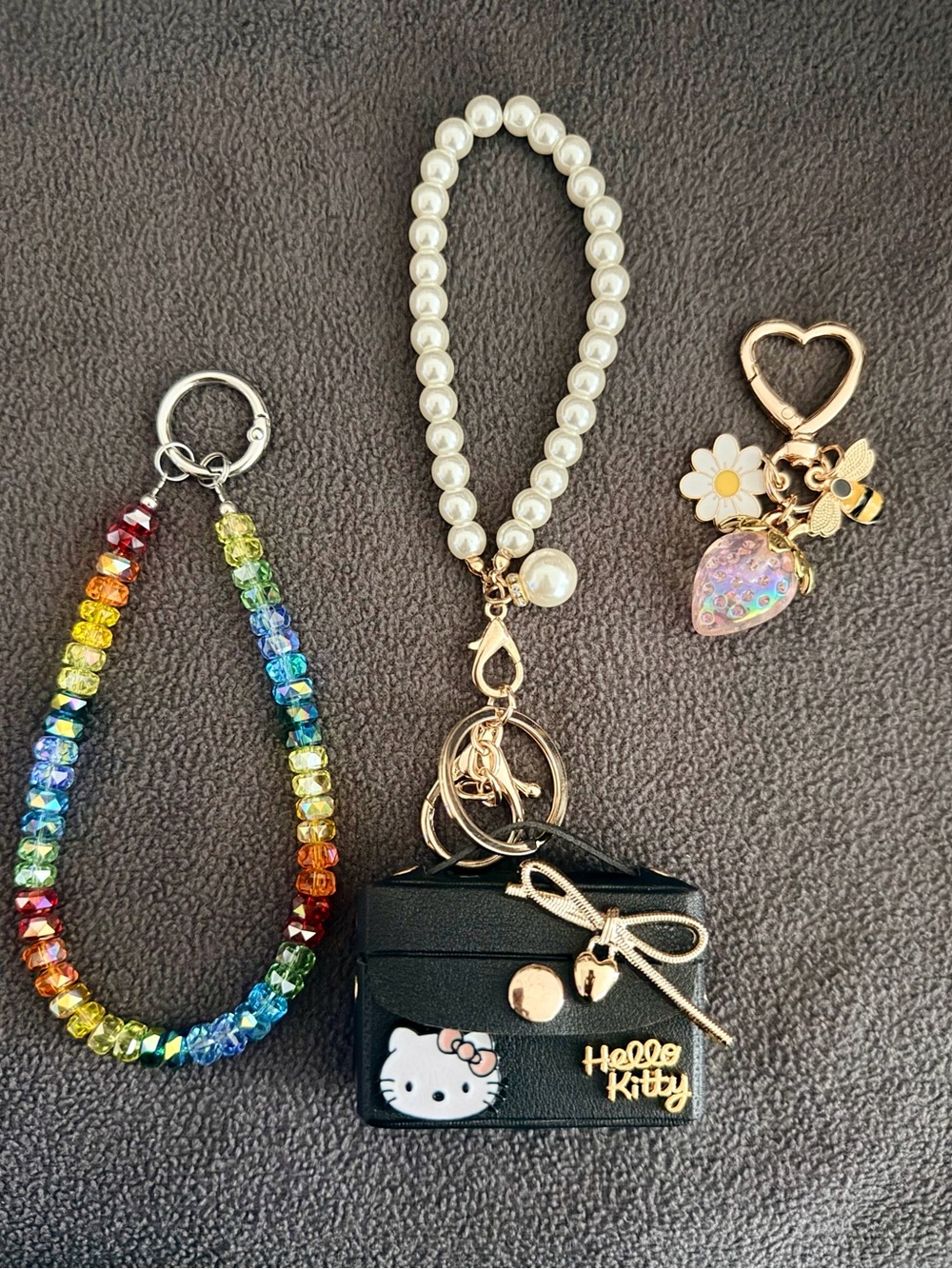 Hello Kitty Black Mini Purse Keychain with Pearl Wrist Strap